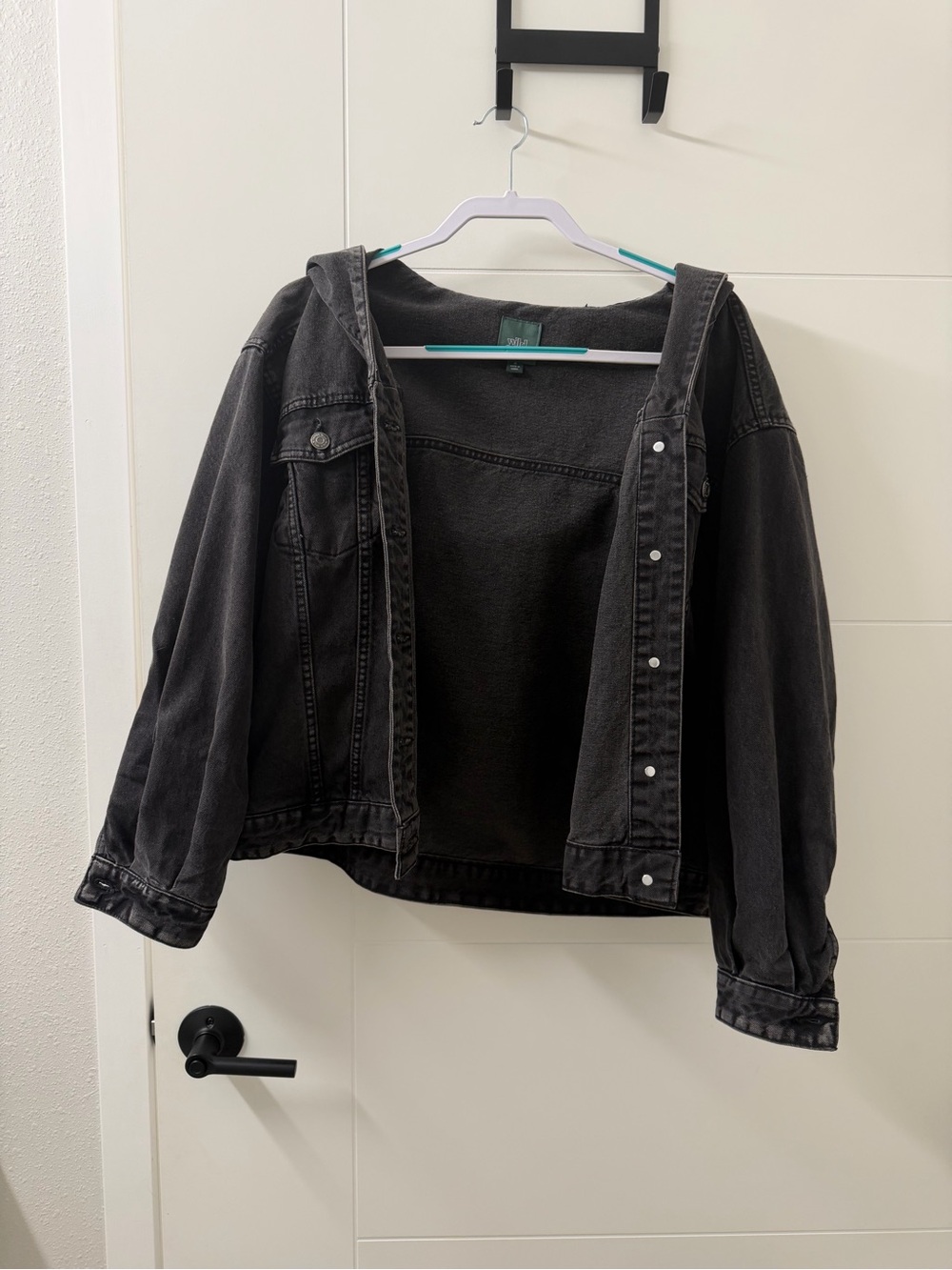 wild fable Washed Black Hooded Denim Jacket